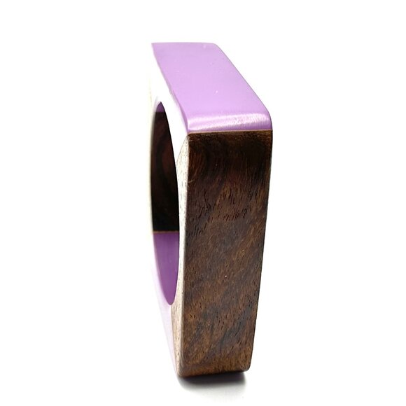 Vintage 1970s Lucite & Wood Bangles — Handcrafted Geometric Bracelets — EUC - Picture 14 of 16